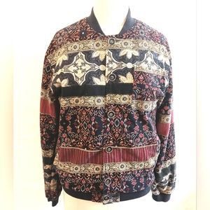 Vintage cotton & flax dyed art print button up jacket. Medium.